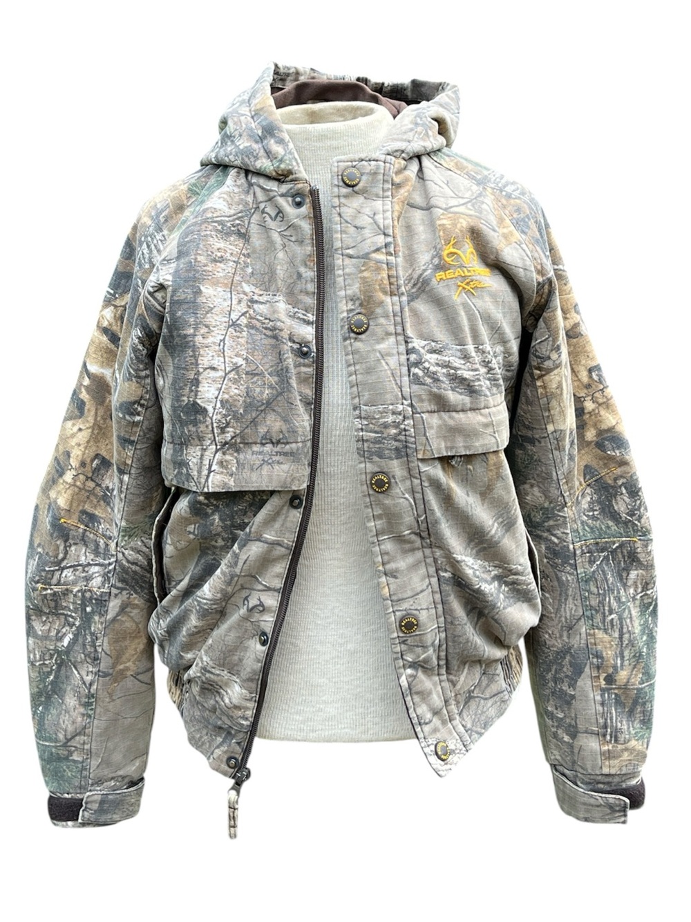 Realtree Camouflage Brown Green Hooded Field Jacket kids large 10-12